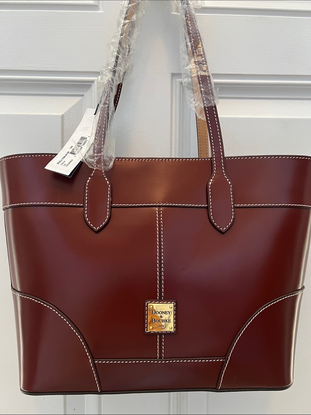 Dooney & Bourke Deep Burgundy Leather Tote with Contrast Trim